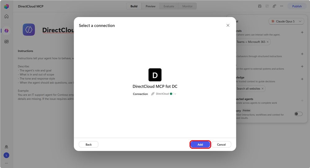 図36：接続済みになったことを確認し、「Add」ボタンをクリックします。