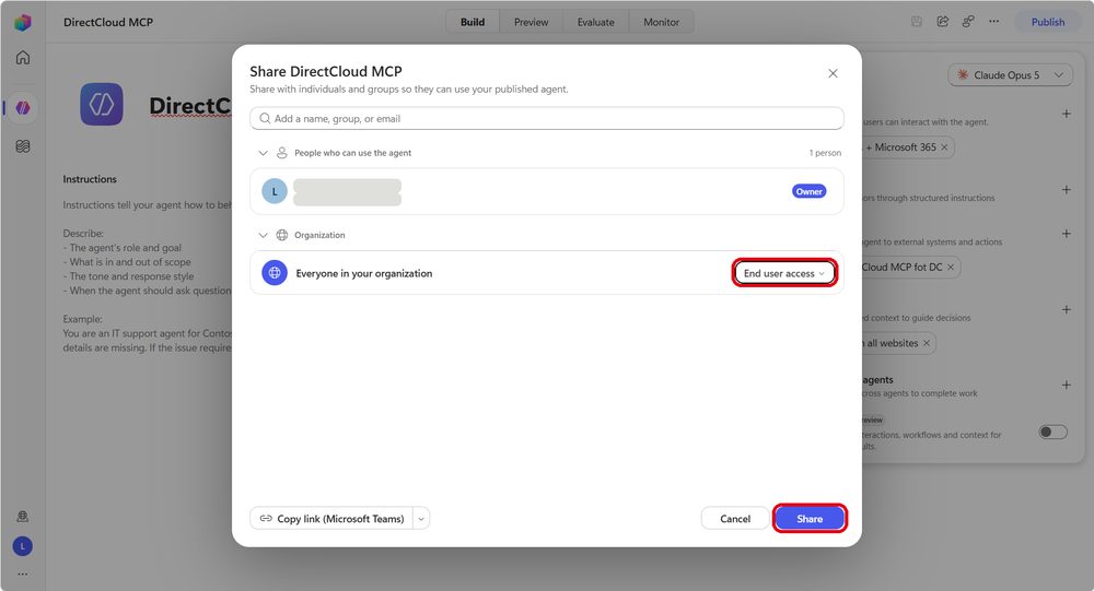 図40：共有範囲を指定し、「Share」ボタンをクリックします。